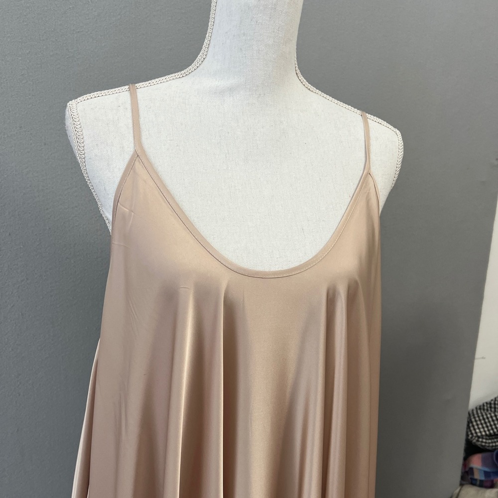 Silk & Salt Go with the Flow Maxi Slip Dress Women OS Beige Satin Trapeze Flowy - Picture 3 of 11